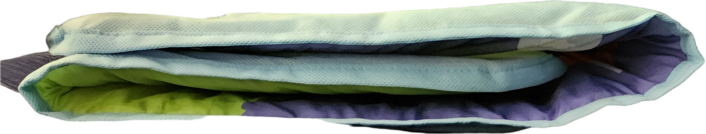 Folded Shia prayer mat showing the thickness for kids, lightweight and travel-friendly design